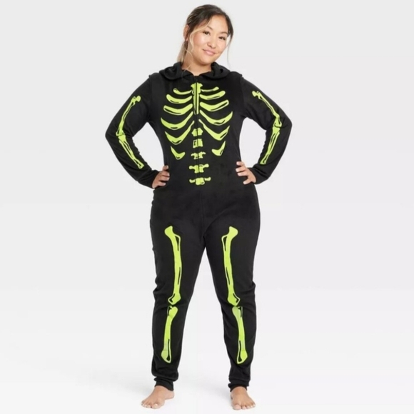 NWT Hyde & EEK! Black Women's Glow-in-the-Dark Skeleton Halloween Union Suit New - Picture 1 of 6